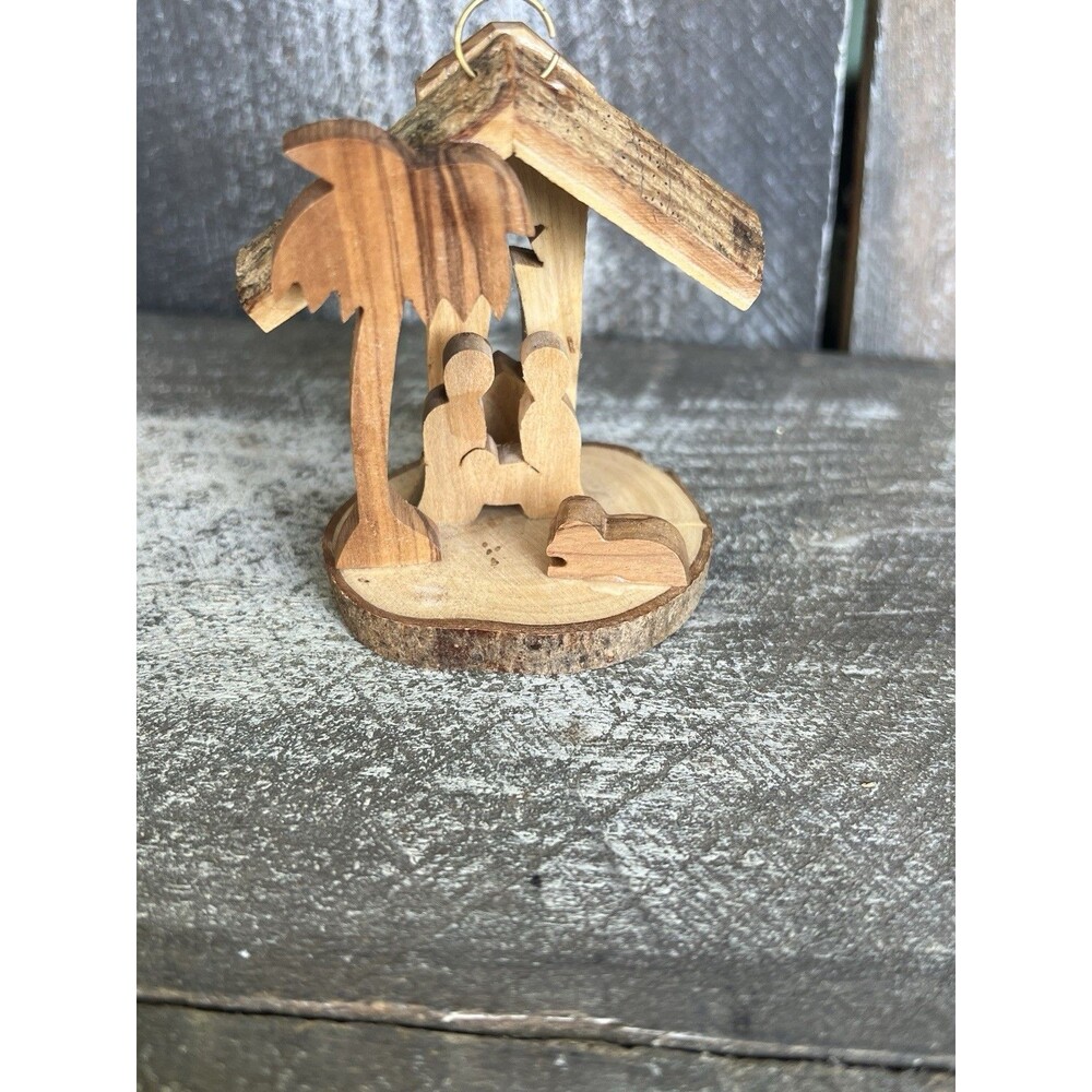 Vintage Christmas Wooden Nativity Scene Holiday Ornament Handcrafted Carved
